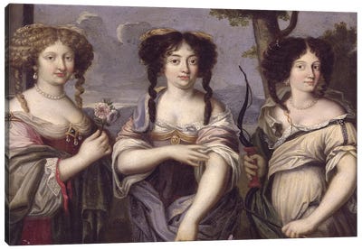 Portrait of three of the nieces of Cardinal Mazarin portrayed as goddesses, Venus, Juno and Diana  Canvas Art Print
