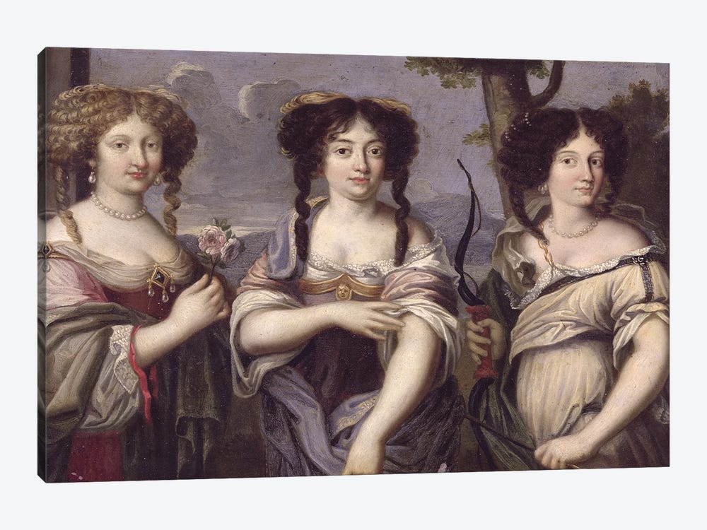 Portrait of three of the nieces of Cardinal Mazarin portrayed as goddesses, Venus, Juno and Diana  by French School 1-piece Canvas Art