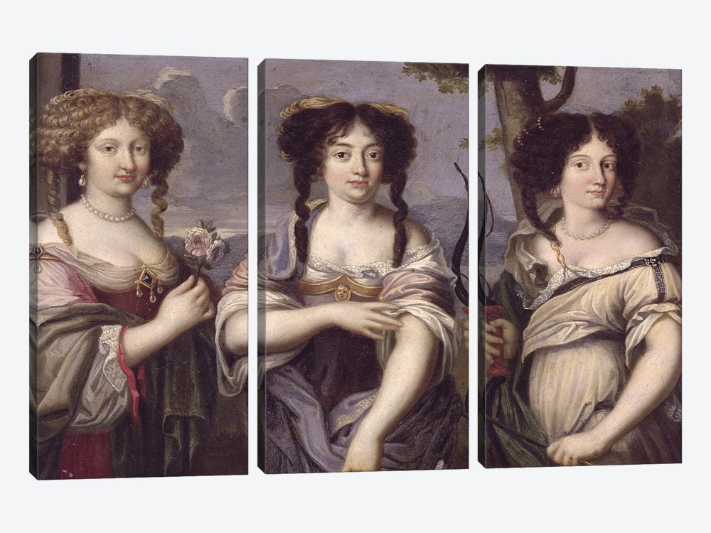 Portrait of three of the nieces of Cardinal Mazarin portrayed as goddesses, Venus, Juno and Diana  by French School 3-piece Canvas Artwork