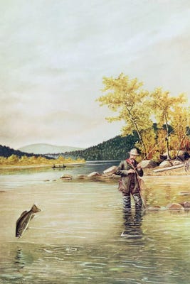 Trout Fisherman, 1889 Canvas Wall Art by Denton