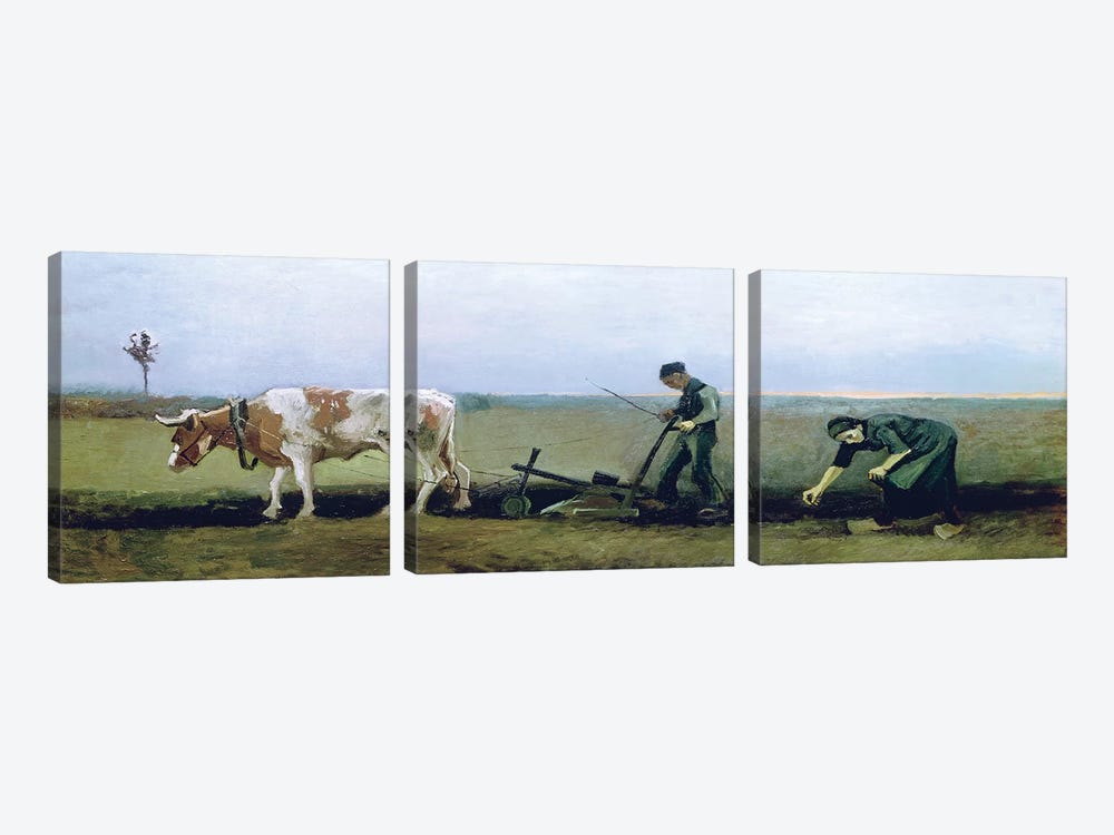 Labourer and Peasant Planting Potatoes, 1884  3-piece Canvas Art