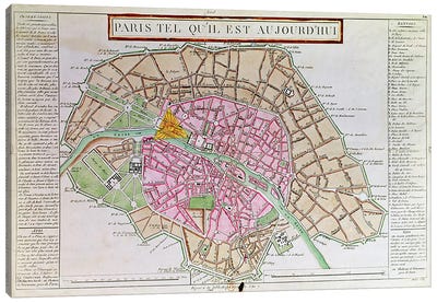 Map of Paris, June 1800  Canvas Art Print - French School