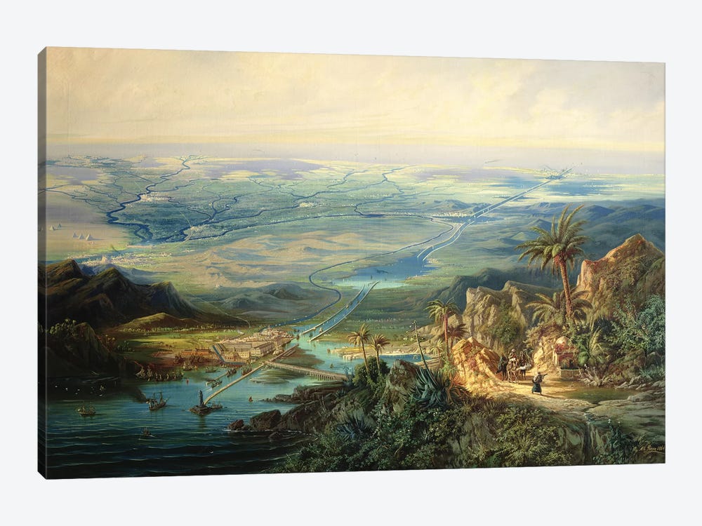 The Suez Canal, 1864  by Albert Rieger 1-piece Canvas Artwork