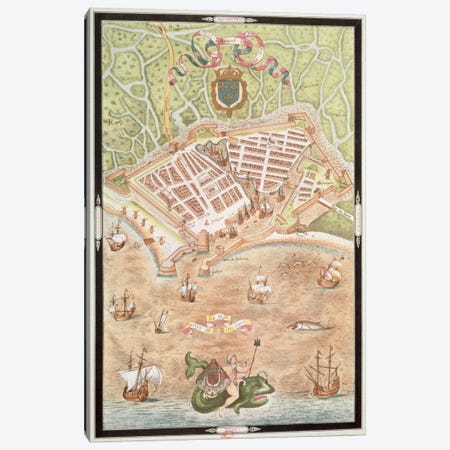 Fascimile of a Plan of Le Havre in 1583, from 'Les Premiers Oeuvres de Jacques Devaulx Pillote en la Marine'  Canvas Print #BMN2268} by Jacques Devaulx Canvas Art