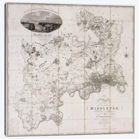 Map of the County of Middlesex, published 1819  Canvas Print #BMN2269} by C. Greenwood Canvas Wall Art