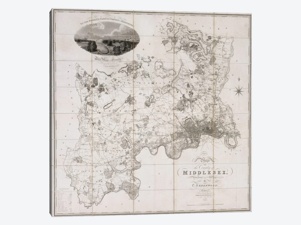 Map of the County of Middlesex, published 1819  by C. Greenwood 1-piece Canvas Art Print