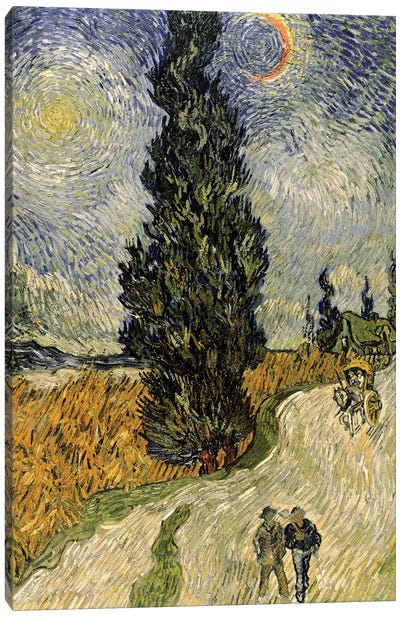 Road with Cypresses, 1890  Canvas Art Print - Vincent van Gogh