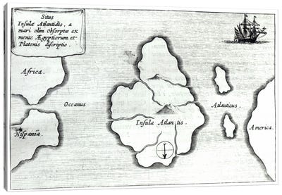 Map of Atlantis, from 'Mundus Subterraneus', 1665-68  Canvas Art Print