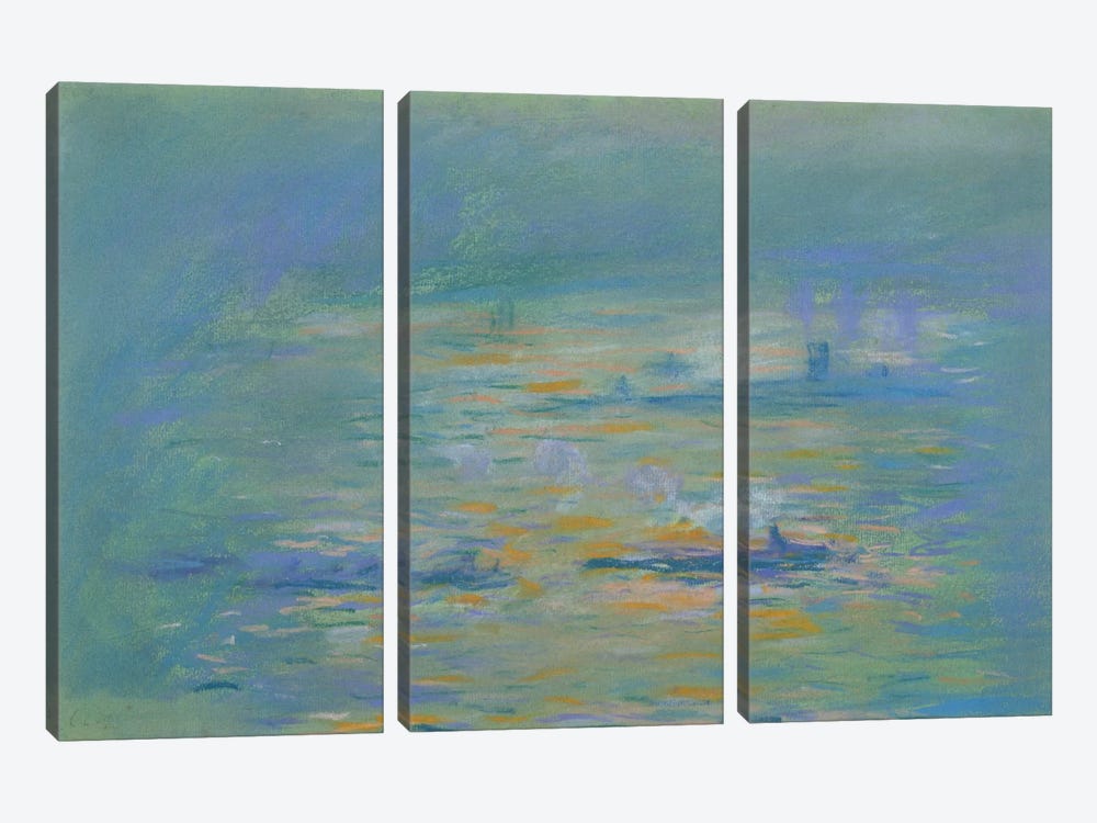Tugboats on the River Thames  by Claude Monet 3-piece Canvas Art Print