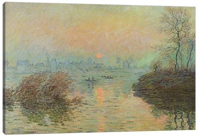 Sun Setting over the Seine at Lavacourt. Winter Effect, 1880  Canvas Art Print - All Things Monet