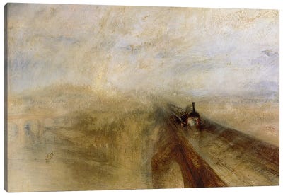 Rain Steam and Speed, The Great Western Railway, painted before 1844  Canvas Art Print - Rain Art