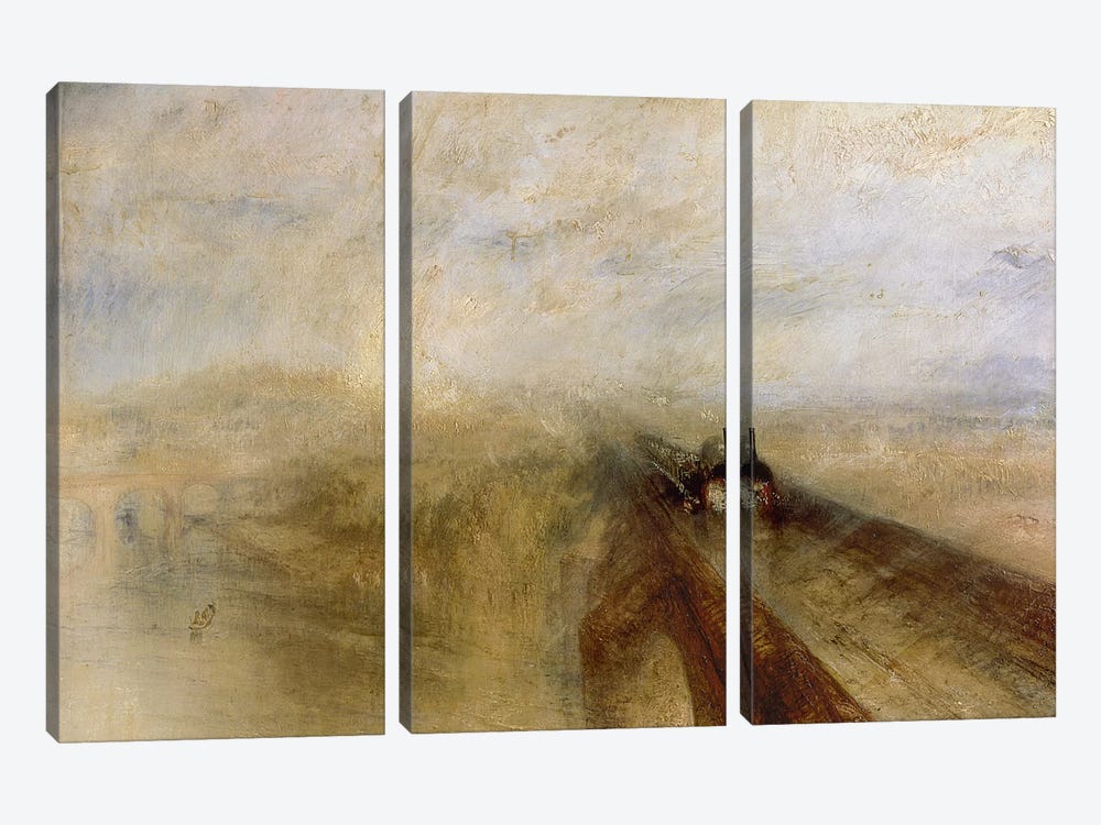 Rain Steam and Speed, The Great Western Railway, painted before 1844  by J.M.W. Turner 3-piece Canvas Print