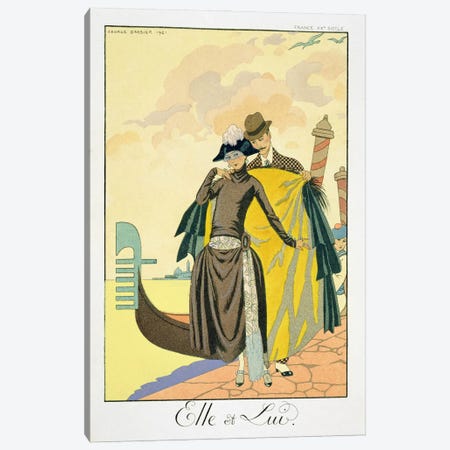 Elle et Lui, 1921 (pochoir print) Canvas Print #BMN22} by George Barbier Canvas Wall Art