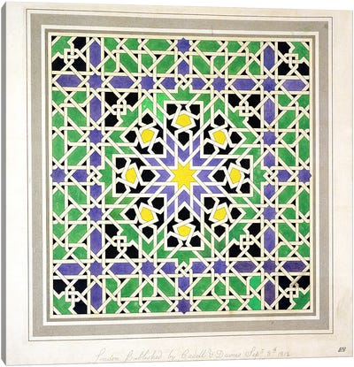 Mosaic design from the Alhambra, from 'The Arabian Antiquities of Spain', published 1812  Canvas Art Print