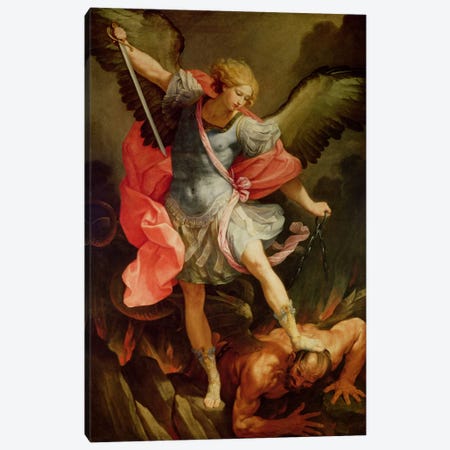 The Archangel Michael defeating Satan  Canvas Print #BMN2328} by Guido Reni Art Print