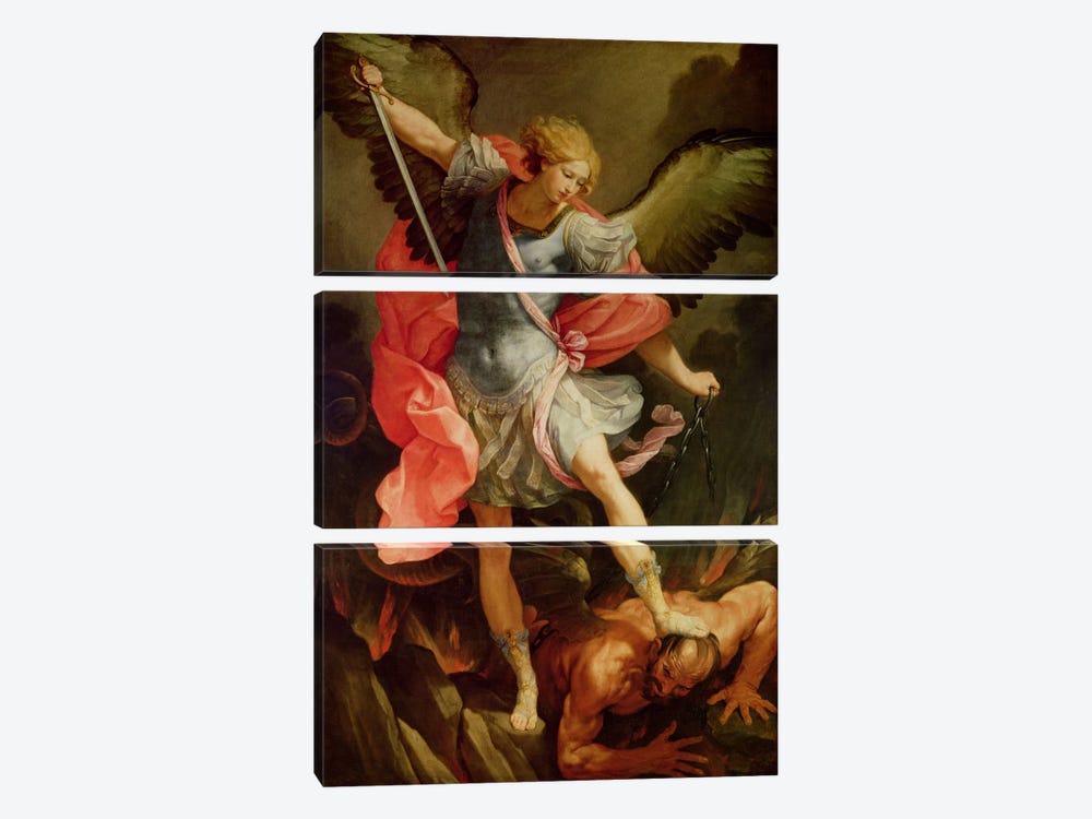 The Archangel Michael defeating Satan  by Guido Reni 3-piece Canvas Print