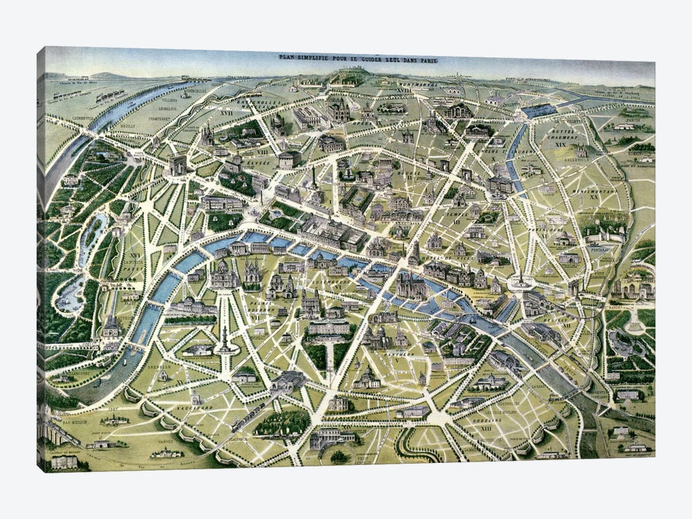Map of Paris during the period of the 'Grands Travaux' by Baron Georges Haussmann  by Hilaire Guesnu 1-piece Art Print
