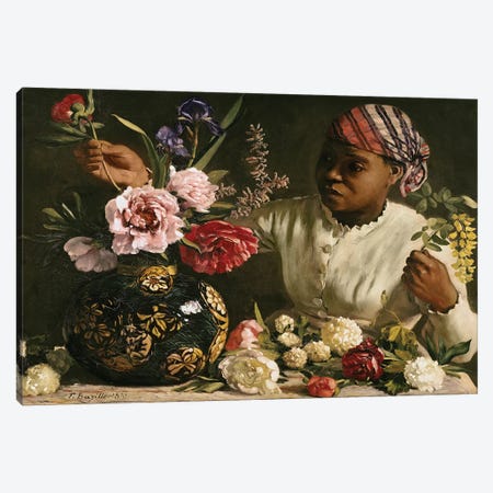 Negress with Peonies, 1870  Canvas Print #BMN2349} by Jean Frederic Bazille Canvas Print