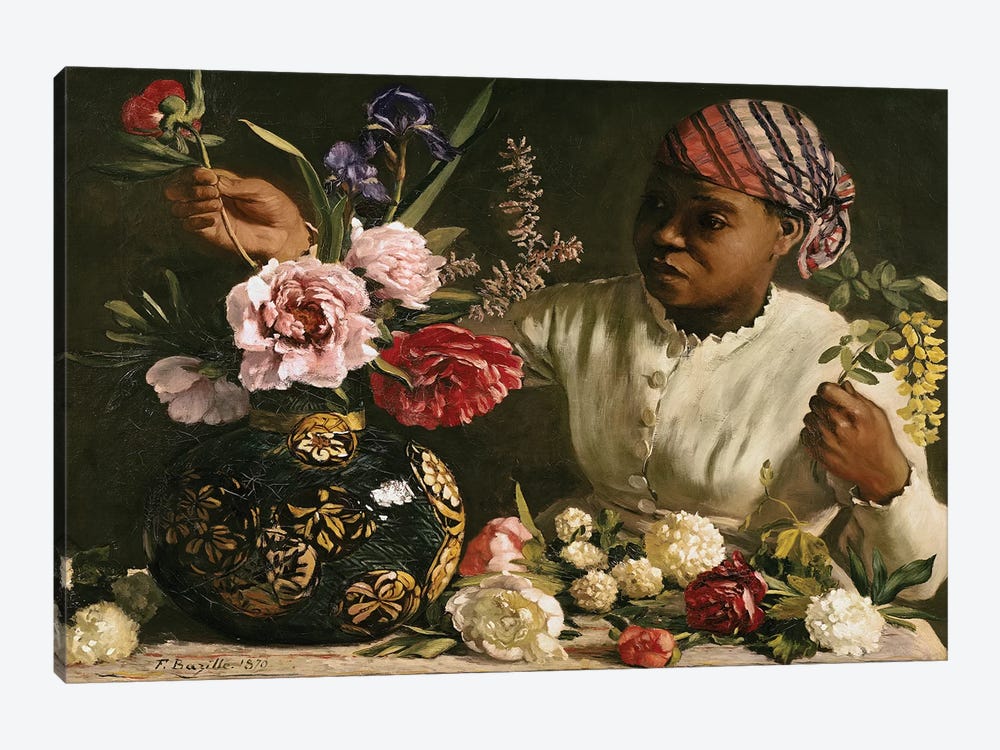 Negress with Peonies, 1870  by Jean Frederic Bazille 1-piece Canvas Artwork