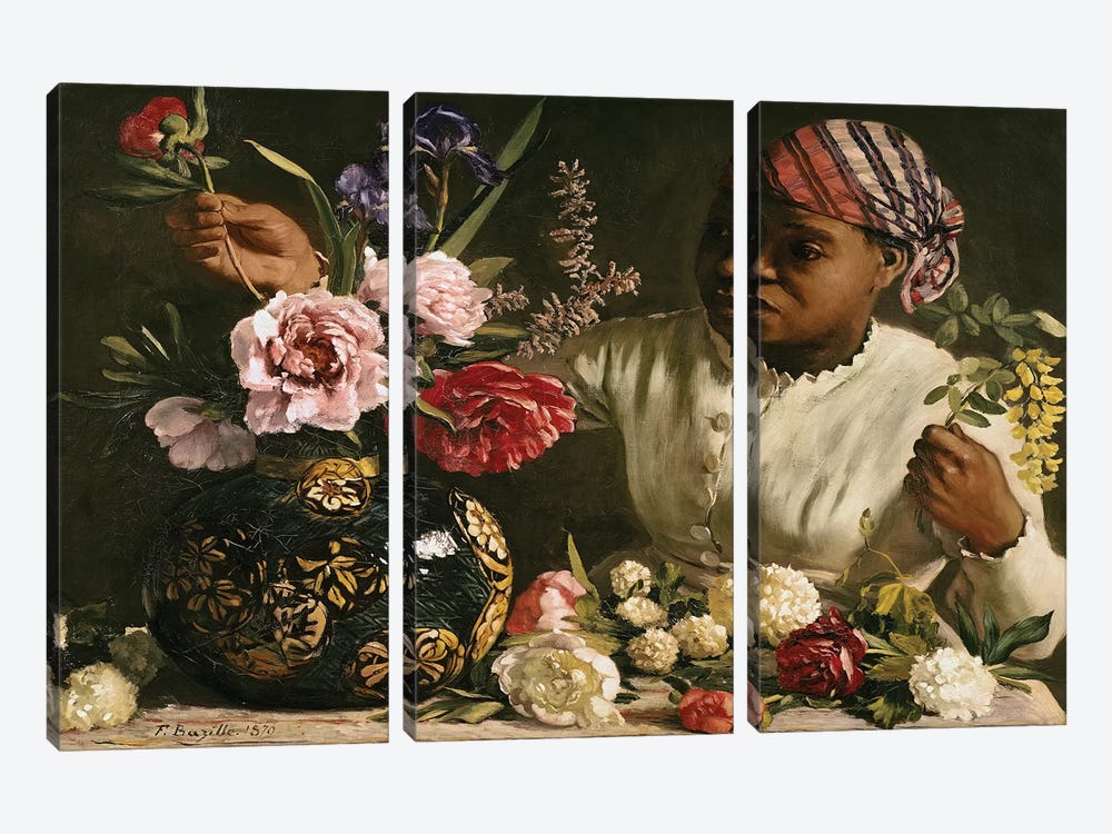 Negress with Peonies, 1870  by Jean Frederic Bazille 3-piece Canvas Artwork