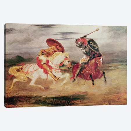 Two Knights Fighting in a Landscape, c.1824  Canvas Print #BMN2371} by Ferdinand Victor Eugene Delacroix Canvas Artwork
