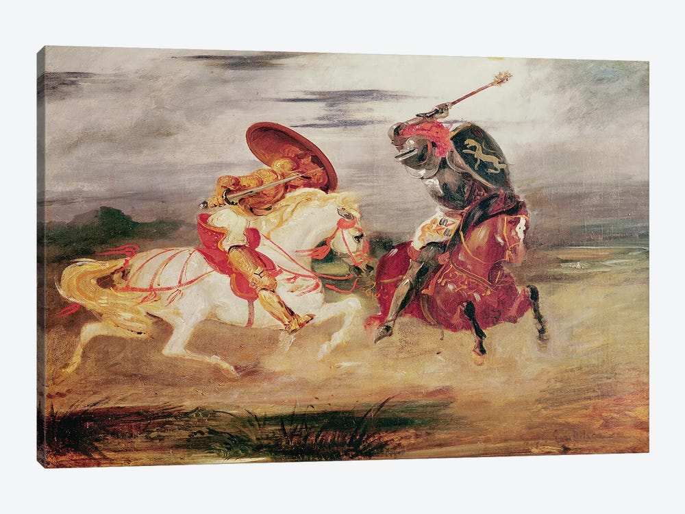 Two Knights Fighting in a Landscape, c.1824  by Ferdinand Victor Eugene Delacroix 1-piece Canvas Print