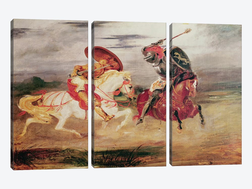 Two Knights Fighting in a Landscape, c.1824  by Ferdinand Victor Eugene Delacroix 3-piece Canvas Print
