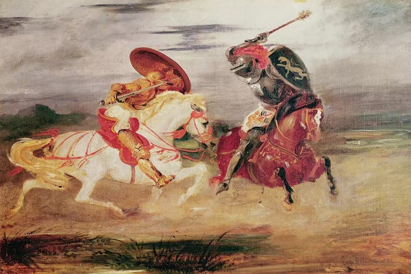 Romanticism: Two Knights Fighting in a Landscape, c.1824  by Ferdinand Victor Eugene Delacroix