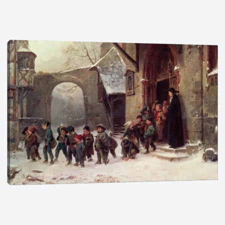 Snow Scene: Children Leaving School, c.1853 Canvas Print #BMN237} by Marc Louis Benjamin Vautier Canvas Artwork