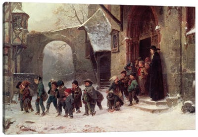 Snow Scene: Children Leaving School, c.1853 Canvas Art Print