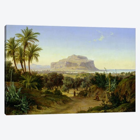 View of Palermo with Mount Pellegrino  Canvas Print #BMN2391} by August Wilhelm Julius Ahlborn Canvas Art