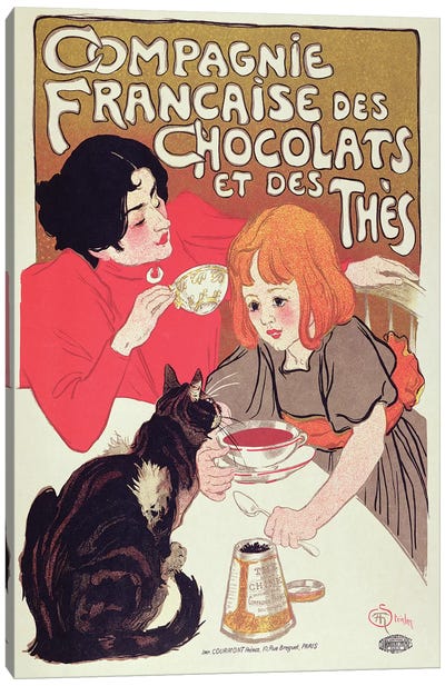 Poster advertising the Compagnie Francaise des Chocolats et des Thes, c.1898  Canvas Art Print - Vintage Kitchen Posters