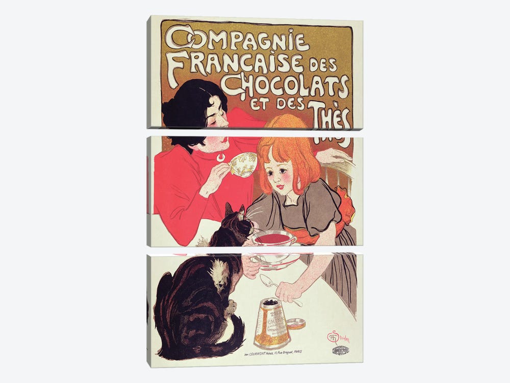 Poster advertising the Compagnie Francaise des Chocolats et des Thes, c.1898  by Theophile Alexandre Steinlen 3-piece Canvas Art
