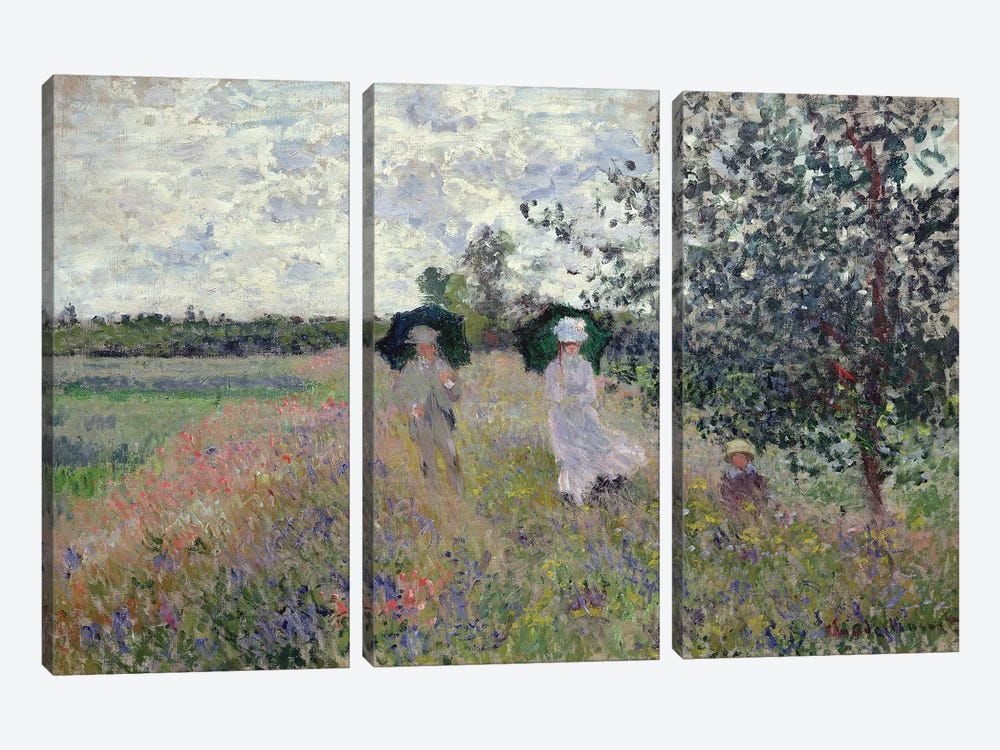 Promenade near Argenteuil, 1873  by Claude Monet 3-piece Canvas Print