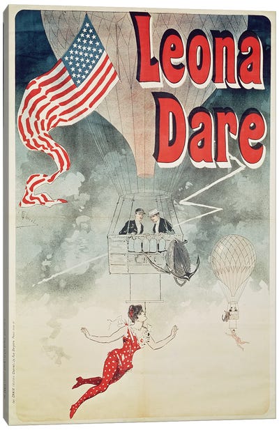 Ballooning: `Leona Dare' poster, 1890 Canvas Art Print - Jules Cheret