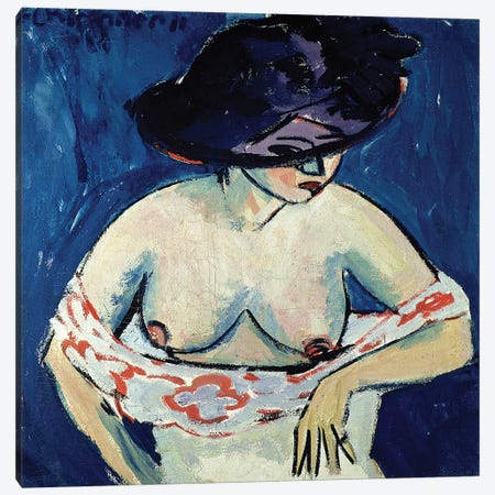 Half-Naked Woman with a Hat, 1911  Canvas Print #BMN2438} by Ernst Ludwig Kirchner Canvas Art Print