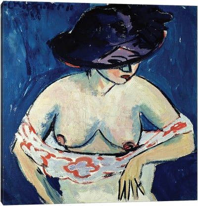Half-Naked Woman with a Hat, 1911  Canvas Art Print
