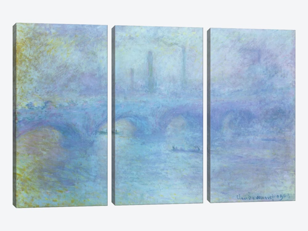 Waterloo Bridge, Effect of Fog, 1903  by Claude Monet 3-piece Canvas Wall Art