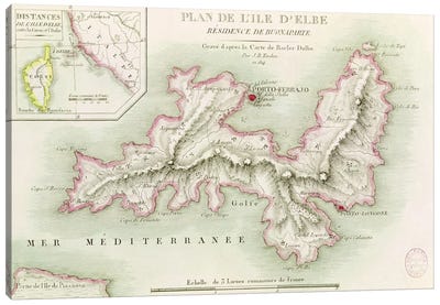 Map of the Island of Elba, engraved by Jean-Baptiste Tardieu  Canvas Art Print