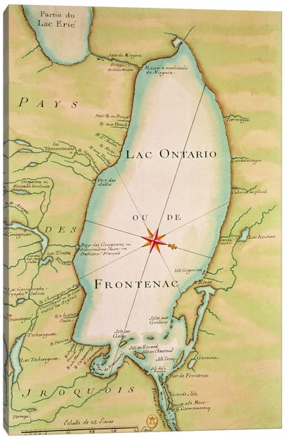 Map of Lake Ontario  Canvas Art Print