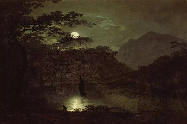 Romanticism: A Lake by Moonlight, c.1780-82  by Joseph Wright of Derby