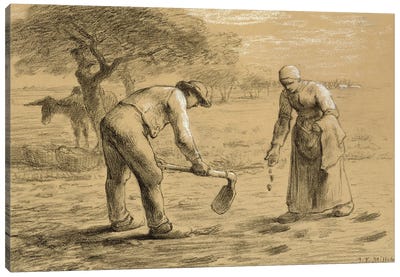 Peasants planting potatoes  Canvas Art Print - Jean Francois Millet