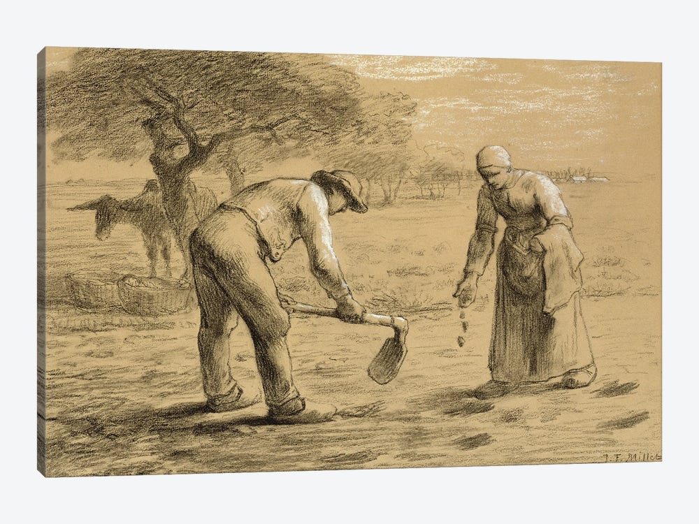Peasants planting potatoes  by Jean-Francois Millet 1-piece Art Print