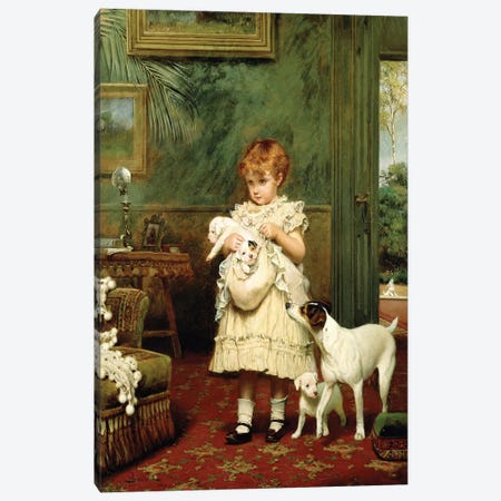 Girl with Dogs, 1893  Canvas Print #BMN2519} by Charles Burton Barber Canvas Art