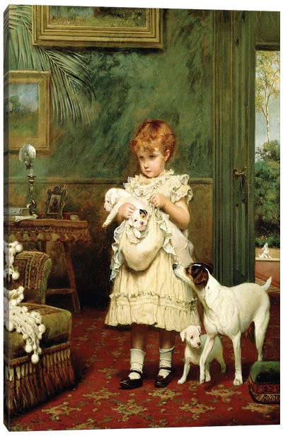 Girl with Dogs, 1893  Canvas Art Print - Realism Art