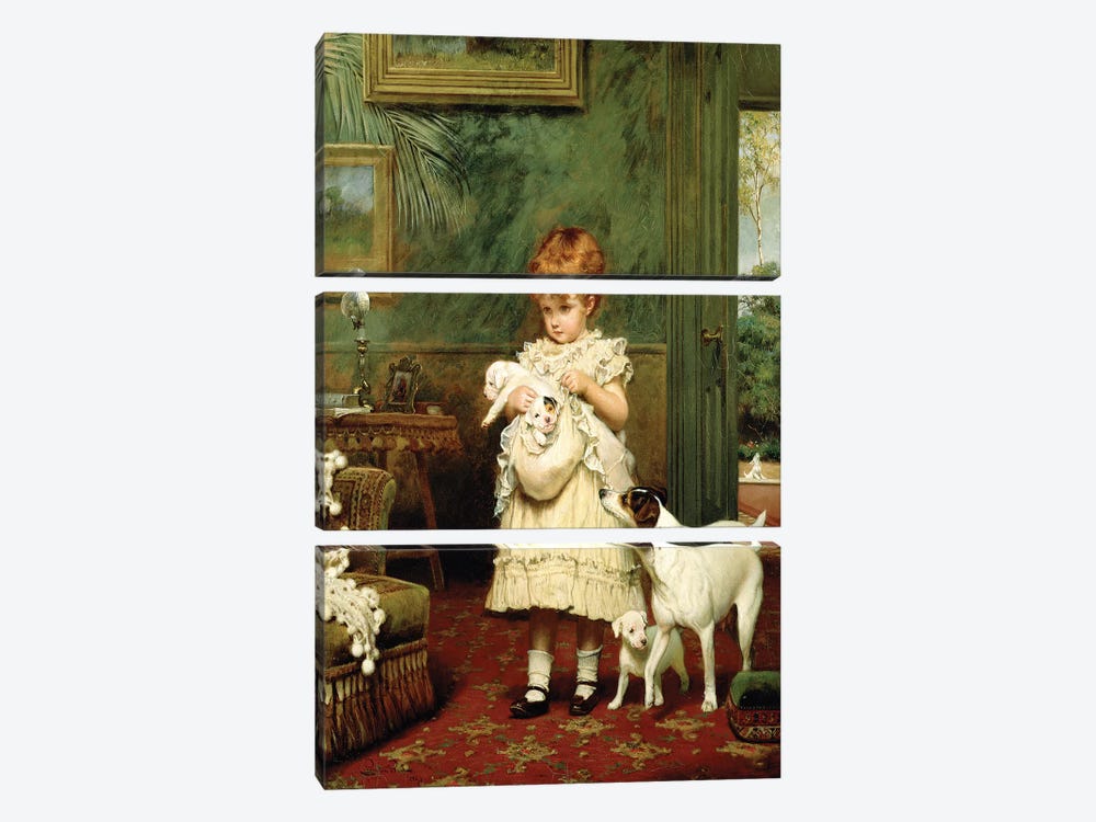 Girl with Dogs, 1893  by Charles Burton Barber 3-piece Canvas Print
