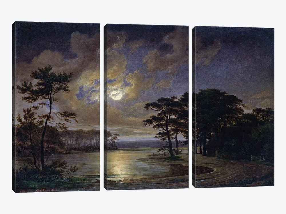 Holstein Sea - Moonlight, 1847  by Johann Georg Haeselich 3-piece Canvas Print