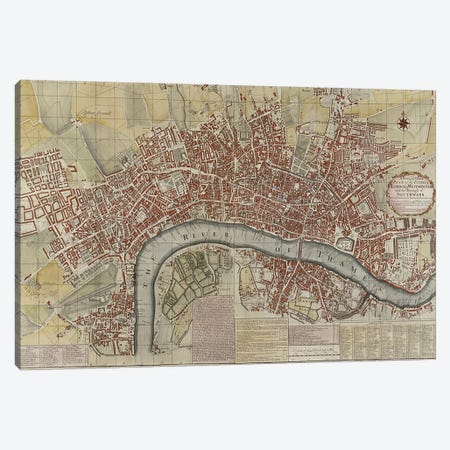 A New and Exact Plan of the Cities of London and Westminster and the Borough of Southwark, 1725  Canvas Print #BMN2542} by English School Canvas Print