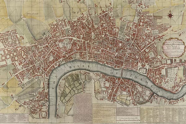 Vintage & Retro: A New and Exact Plan of the Cities of London and Westminster and the Borough of Southwark, 1725  by English School