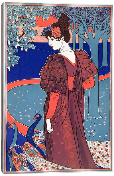 Woman with Peacocks, from 'L'Estampe Moderne', published Paris 1897-99  Canvas Art Print